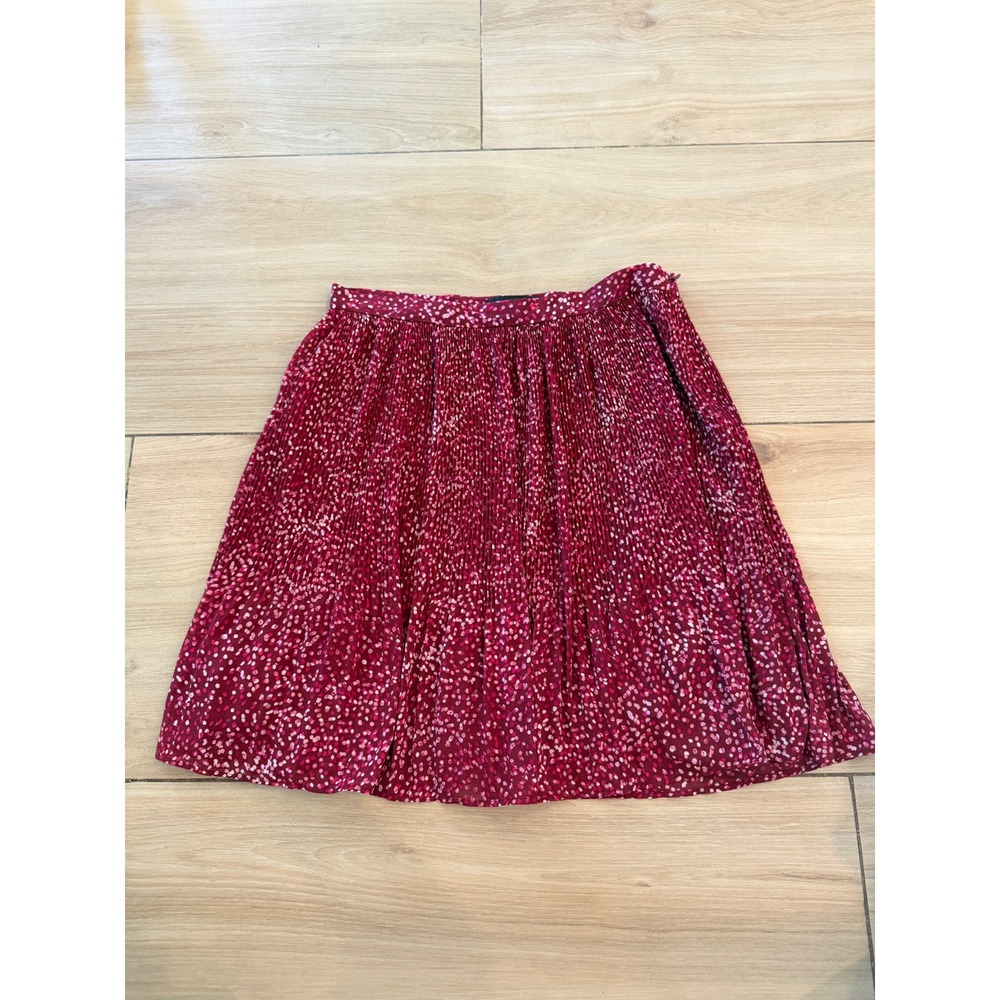 Banana Republic Burgundy Red Pink Dot Pleated Mini Skirt Size 2 Chiffon Lined